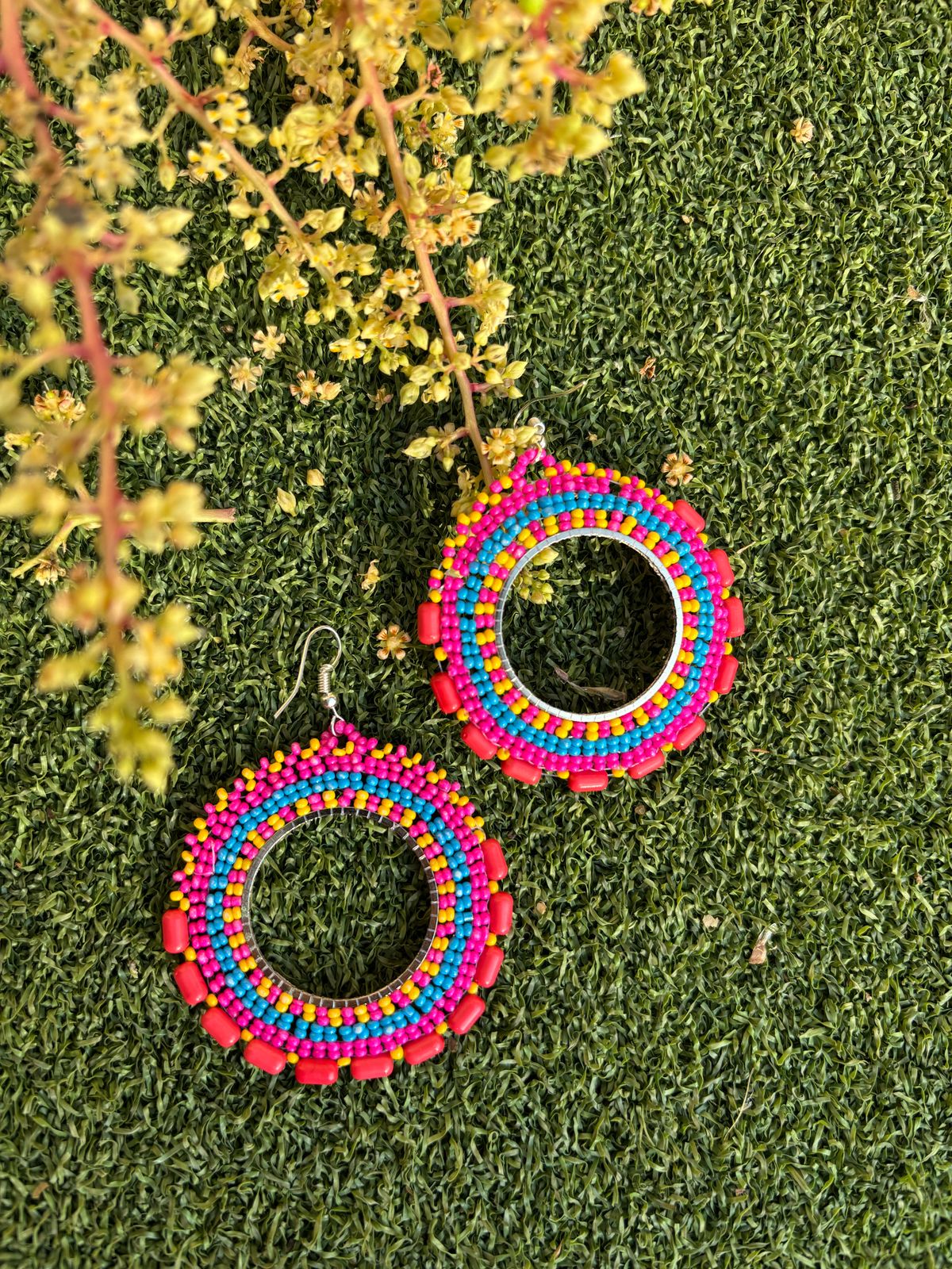 Rainbow Hoops Handmade Beaded Earrings